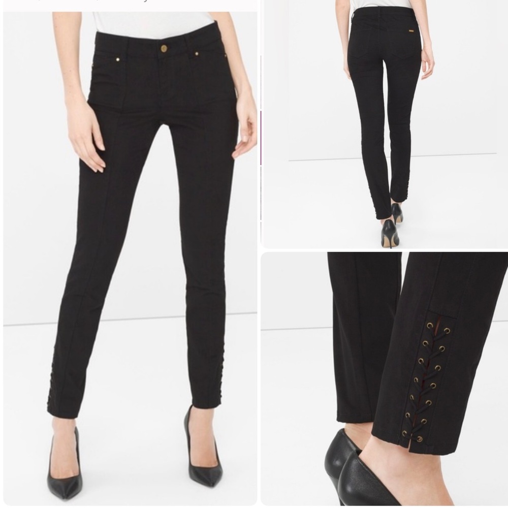 WHBM BLACK LACE-UP HEM SKIMMER JEANS